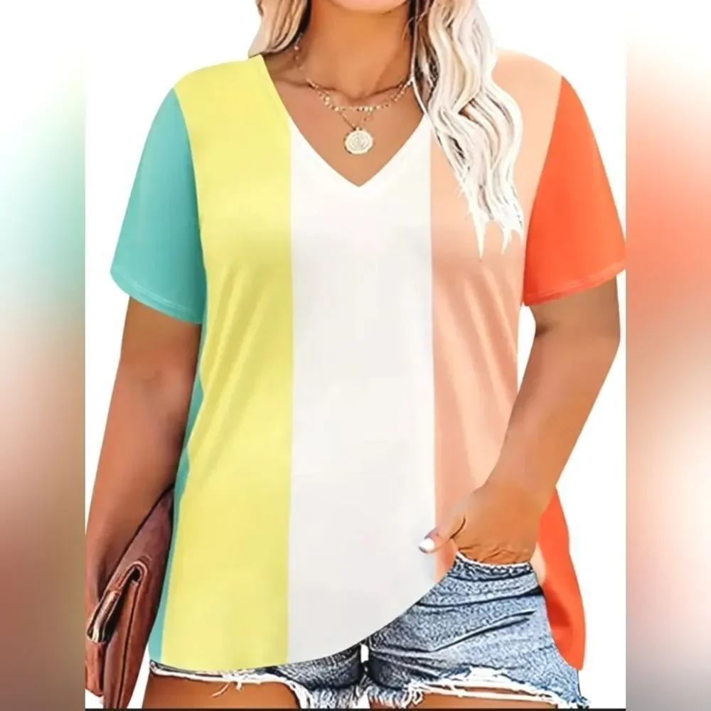 Women's Plus Colorblock Short Sleeve Top sz 4X